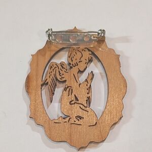 Wooden Angel Brooch